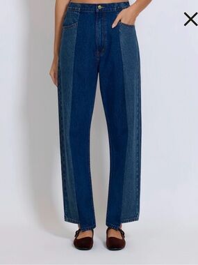 Roucha Dusart Two-Tone Blue Panel Straight-Leg Jeans - large short